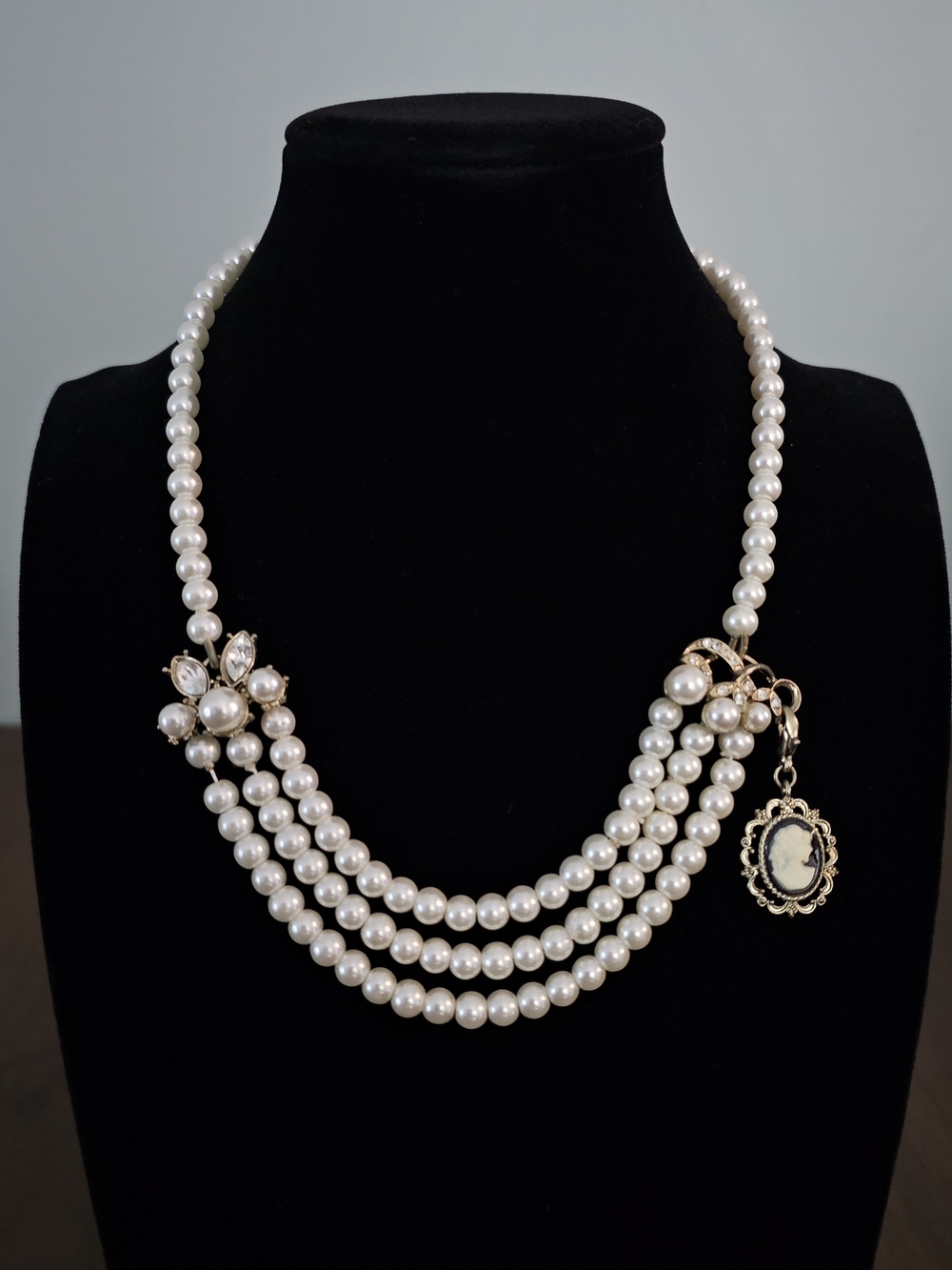 Betsey Johnson Multi-Strand Pearl Necklace with Cameo Accent